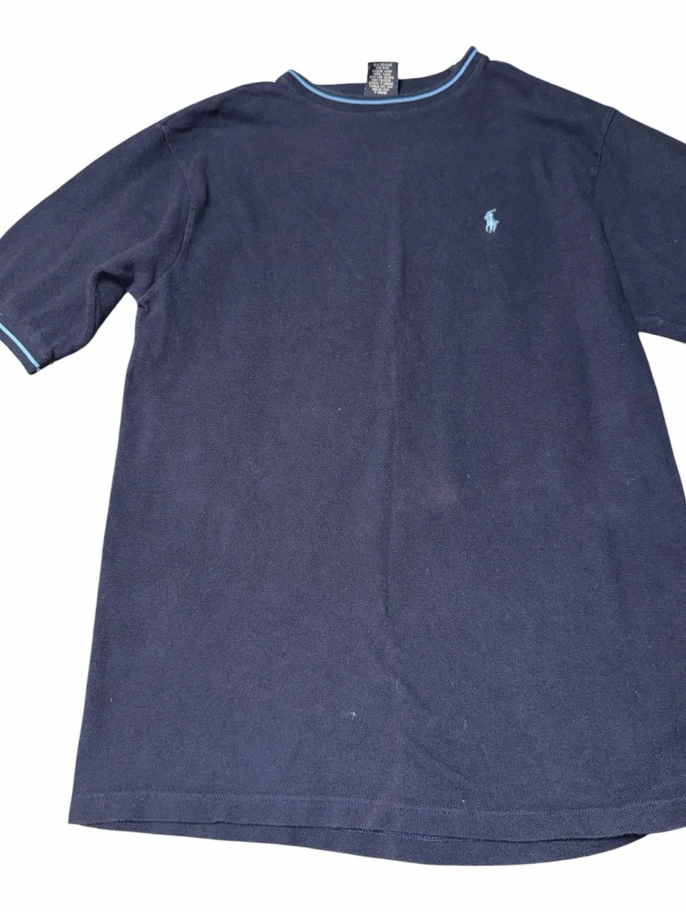 Polo by Ralph Lauren Navy Blue Short Sleeve Crew Neck Tee with Light Blue Trim